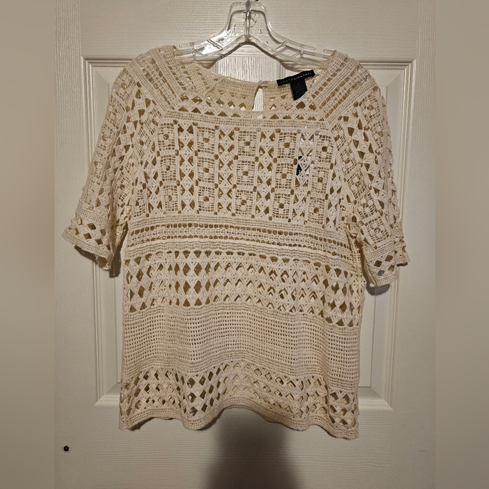 Grace Elements Cream Open Lace Top sz S NWT
